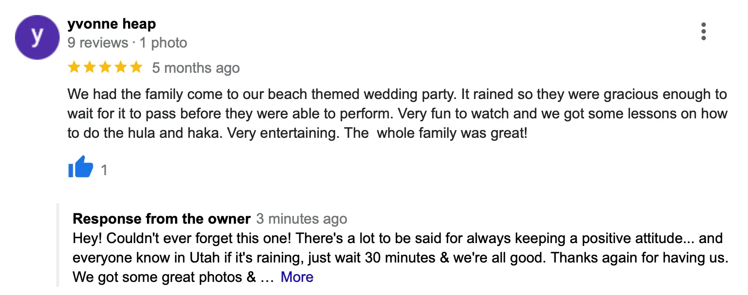 A screenshot of a review on a google review page.