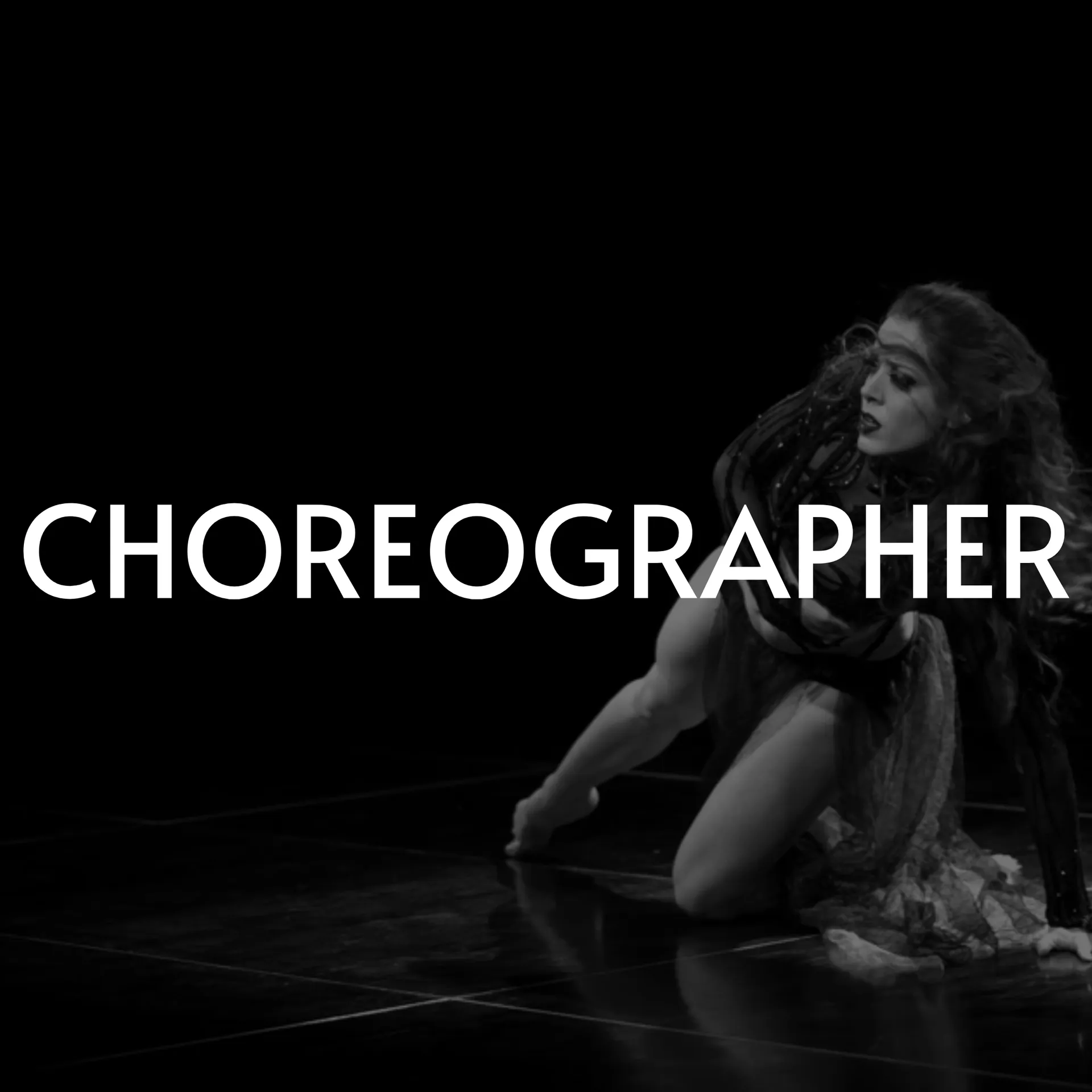 Choreographer. Dancer on stage, black and white photo.