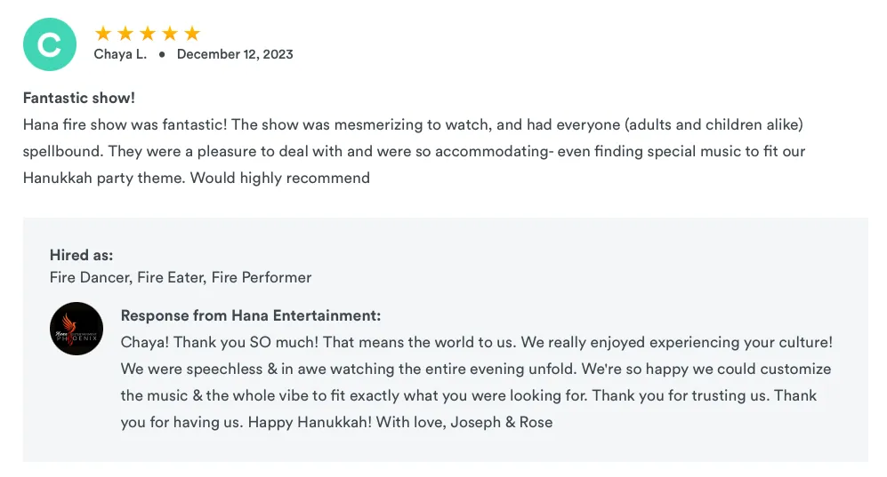 A review from Chaya for a family friendly fire show