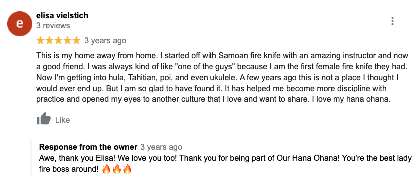 A screenshot of a google review with a thumbs up.
