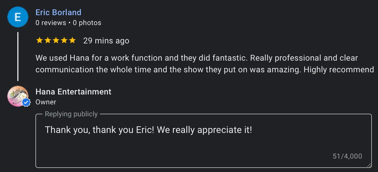 A screenshot of a review from Eric Borland on Google.