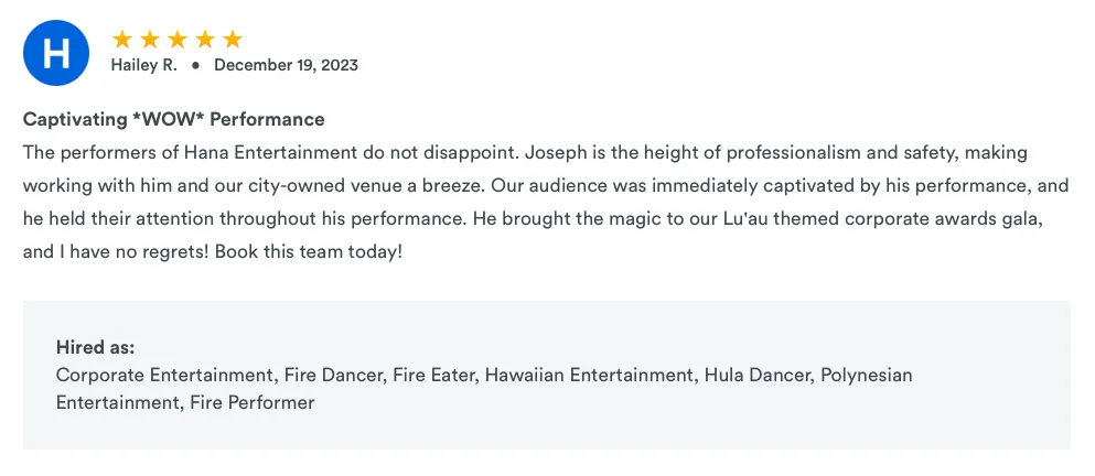 A review from Stephanie about a Captivating Performance