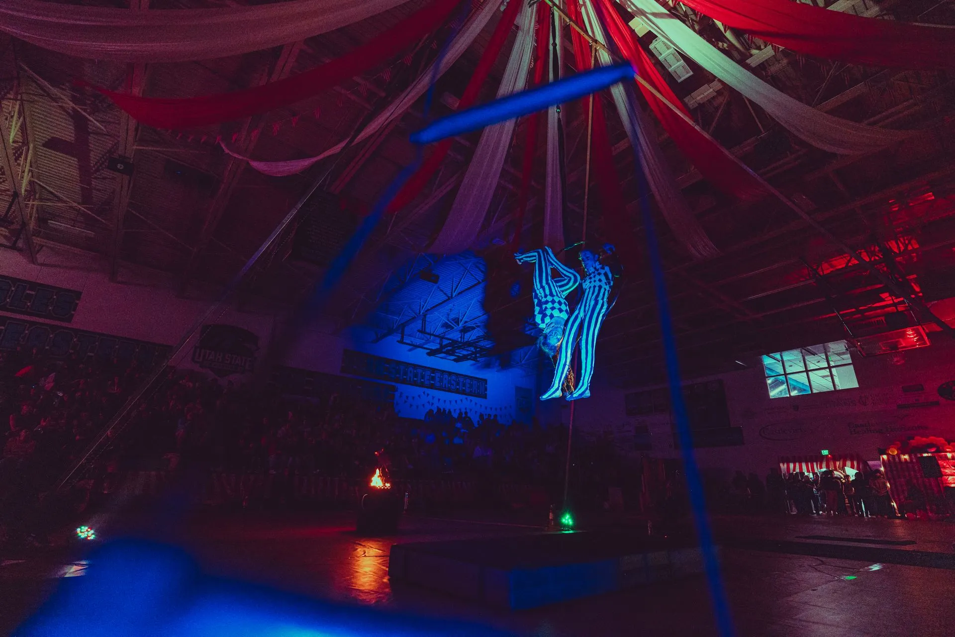 Duo aerialists performing in a show.