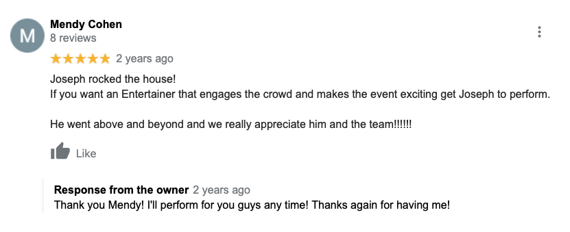 A screenshot of a review on a google review page.