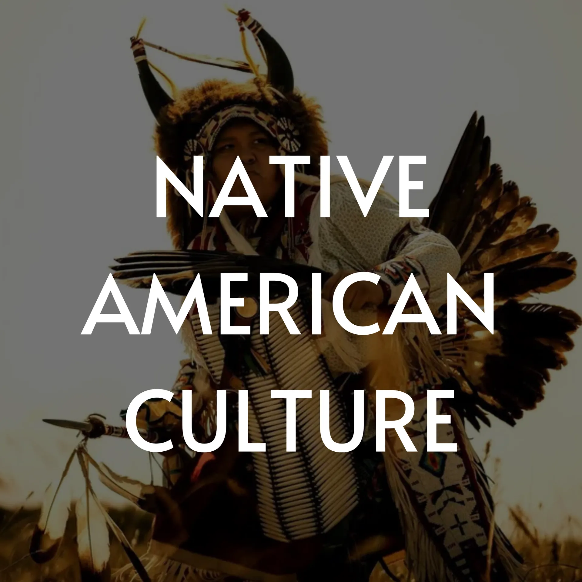 Native American man in ceremonial attire, text overlay: 