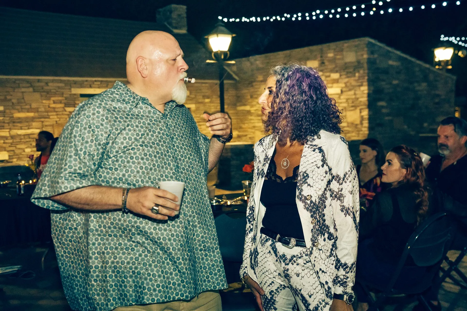 A man and woman talking