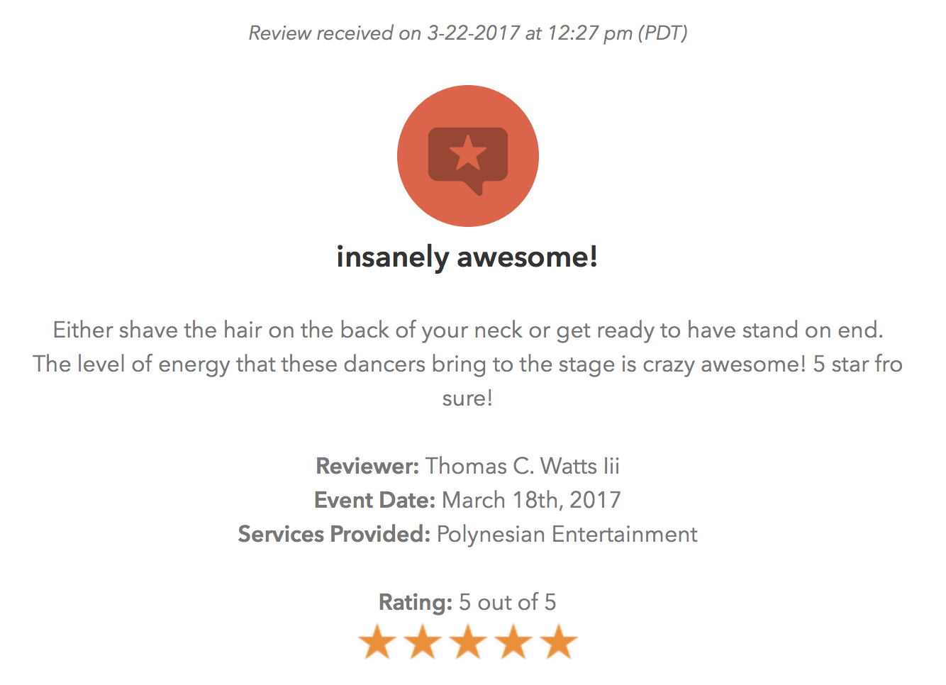 A screenshot of a review that says insanely awesome