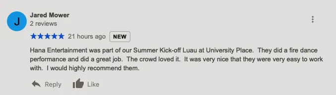 A blurred image of a person 's review on a website.